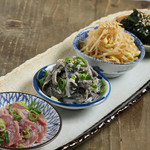 Assorted meat sashimi and vegetables