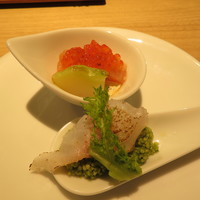 RISTORANTE IL NODO - 小坪漁港のめじな炙り　横田さんのルッコラ、わさび菜、菊芋とクスクス