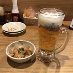 旨唐揚げと居酒メシ ミライザカ - 生ビール（税別299円）とお通し