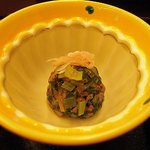 渓流荘しおり絵 - 小松菜と茗荷のしぐれ和え