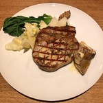 スガハラ - 宮城 黒豚 ロース グリル + 秋田 あわび茸 + 米沢 ほうれん草 + 米沢 キャベツ + 米沢 大根