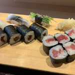 寿司 魚がし日本一 - 生たこ、小肌、芽ネギ、干瓢巻、とろぶつ細巻（寿司 魚がし日本一） 2019.3