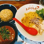 えびくらぶ - えびつけめん　８５０円(税込)＋大盛１．５玉１００円＋パクチー(１００円)＋ライス(玄米)１００円