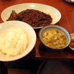 中国料理 龍薫 - ランチBセット（850円）　茄子の味噌煮　スープ　香物　ライス（2019年2月）