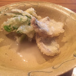 魚菜料理 縄屋 - 前菜：太刀魚と甘草（カンゾウ）の天麩羅 