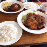 とわいらいと - 【2019年02月】奥はカミさんのハンバーグ、手前はワタシのポークソテー（メイン大盛り）です。