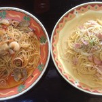 シャクナゲ - マーレトマトの大葉風味パスタ・こだわり玉子のカルボナーラ