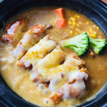 鉱泉ヒュッテ - 鉄板の熱々チキンカレー！