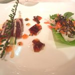 フランス料理　レ・セレブリテ - 枕崎産「ぶえん鰹」のカルパッチョ（坂元黒酢ヴィネグレット）