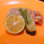 壽山 - 太刀魚の塩焼き、タラの芽、フキノトウ味噌 太刀魚がすごくおいしかった