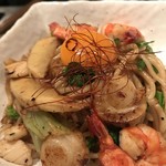 Yakisoba (stir-fried noodles) with seasonal vegetables and Seafood