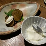 創作料理ほしみや - いぶりがっこに、クリームチーズを添えて