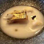 El Celler de Can Roca - Golden gilt-head bream with rice and sake milk, tender almond tofu and pickled lychee