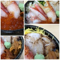鮨処 竜敏 - ◆「大きめのホタテ（炙りで）」「いくら」「蟹」「雲丹」などが盛り合わされています。 ホタテは甘くて美味しいですが、蟹身 は解凍したばかりなのか冷たくて・・(^0^;) 雲丹はこのお値段ですから・・