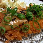 日日是耕日 - ヘレの上には、特製味噌が満遍なく掛かっていますね。 刻みネギとゴマもトッピングされています。 名古屋風の味噌カツとは、見た目からして、やっぱり違いますよね。