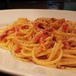 Roman-style rich carbonara with homemade bacon