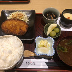 Musubiya - 日替わりランチ
                      この日はジャンボメンチカツでした