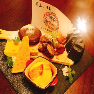 コース料理ご利用でお誕生日などのドルチェプレートプレゼント