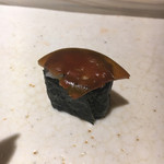 すし岩瀬 - 鮟肝の海苔巻き、奈良漬け乗せ 