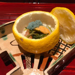 銀座 しのはら - 柚子窯にボタン海老、雲丹、花山葵