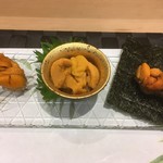 北新地 鮨 葵 - 雲丹変わり寿司3種食べ比べ