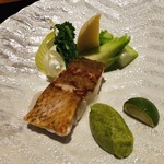 神楽坂 鉄板焼 中むら - のどぐろのポアレ　筍の含め煮　つぼみ菜　雪うるい　菜の花添え　木の芽味噌