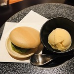 神楽坂 鉄板焼 中むら - 特製アイスクリーム　抹茶最中　焼き林檎