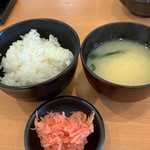 天ぷら まる喜 - ご飯、味噌汁、エノキ明太子