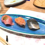 すし処金太郎 - 小肌昆布締め、甘エビ、大トロ