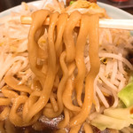 Menya Akatsuki - 【2019年02月】あかつき麺『野菜、ニンニク、カラメ』増し、麺のアップ。太麺です。