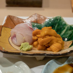 うを徳 - 2019.3 お造り（明石の鯛3.5kg、函館バフンウニ）