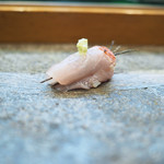 寿司栄 - キンメの塩コブ巻き　山椒を添えて