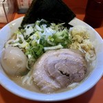 ちばから - 再訪問 2019/03 らーめん(豚一切れ)+味玉のりレン草 「ヤサイ無しニンニクネギ」(1,100円)