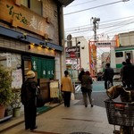 越後屋 - お店と埼京線の踏切。