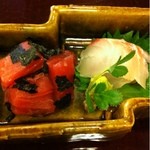三友居 - 鯛と鮪のお造り。