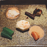 鮨 青海 - 五種盛り。右下の明太子のワサビ漬けが特別に好きです。タコも柔らかく炊けていて美味しかったです。