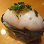 天寿し - 2011年のとある日。14貫10000円(税別・旧価格)。写真は初めていただいた河豚の焼き白子、至福❤