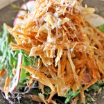 Crispy burdock and seasonal vegetable umami salad