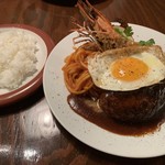 洋食コノヨシ - ジャンボ海老フライとハンバーグ ライス