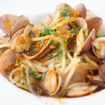 Spaghetti with clams and Sardinian mullet