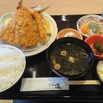ごはん家 うお福 - アジフライと海老フライ定食  1180円(税抜き)