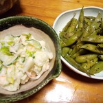 やまめ庵 - 枝豆、ポテサラをつまみに