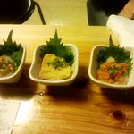 酒徒庵 - エビ味噌、もう一丁山うに豆腐、ばくらい