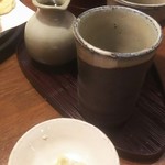 志美津や - そば焼酎一合、わさび漬け。