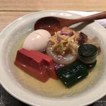 馳走 松宮 - 2019/03おでん御膳 おでん（玉子，赤蒟蒻，日高昆布，大根，竹輪）