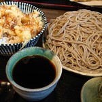 十割そば ひまわりの種 - とり天丼セット(冷、そば大盛)