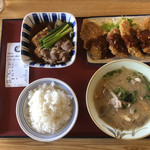 屋島食堂 - デミグラチキンカツ・牛すき煮・食堂の豚汁・小ご飯