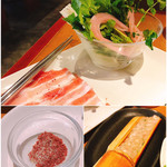 しゃぶしゃぶ温野菜 - 梅しゃぶ鍋に最初についてくるクレソン、つくね、梅塩