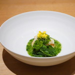 日本料理 e. - 菜の花と車海老とホタテ