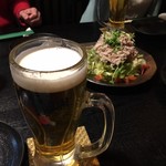 炭火焼鳥あずま - ビールで乾杯
